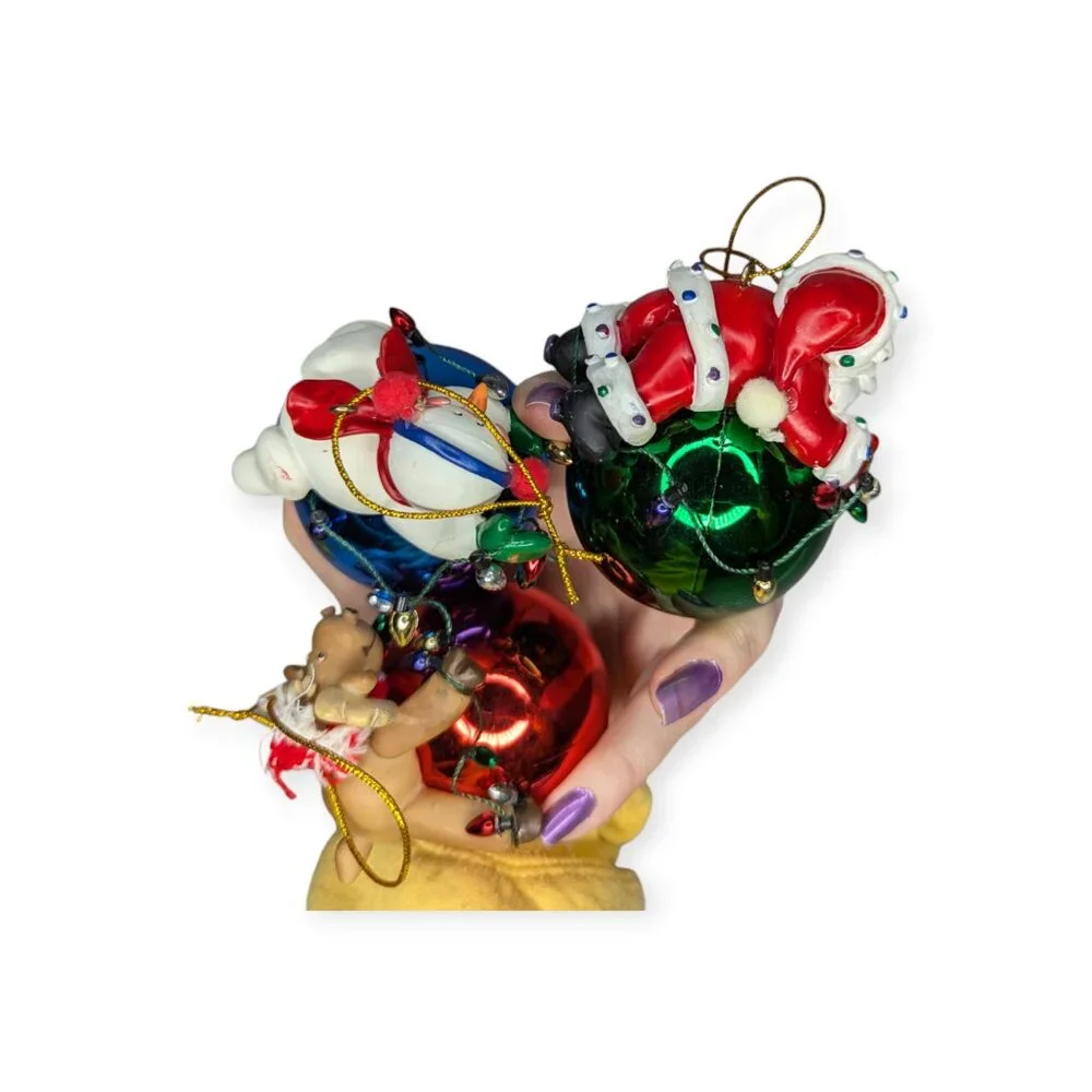 CWO Set 3 Clay Christmas Ornaments Santa Snowman Reindeer Red Blue Green Plastic